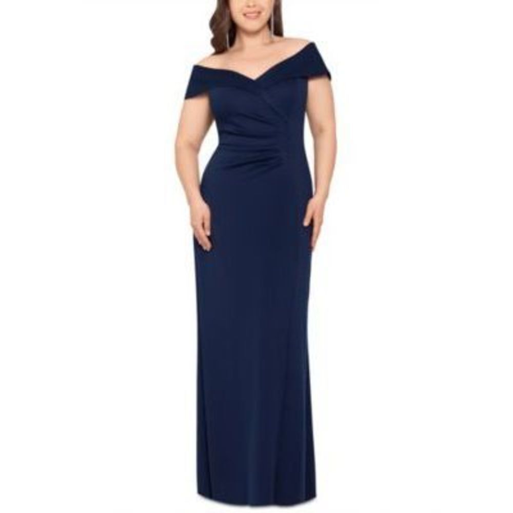 Xscape Plus Size Off-the-Shoulder Blue Gown 22W